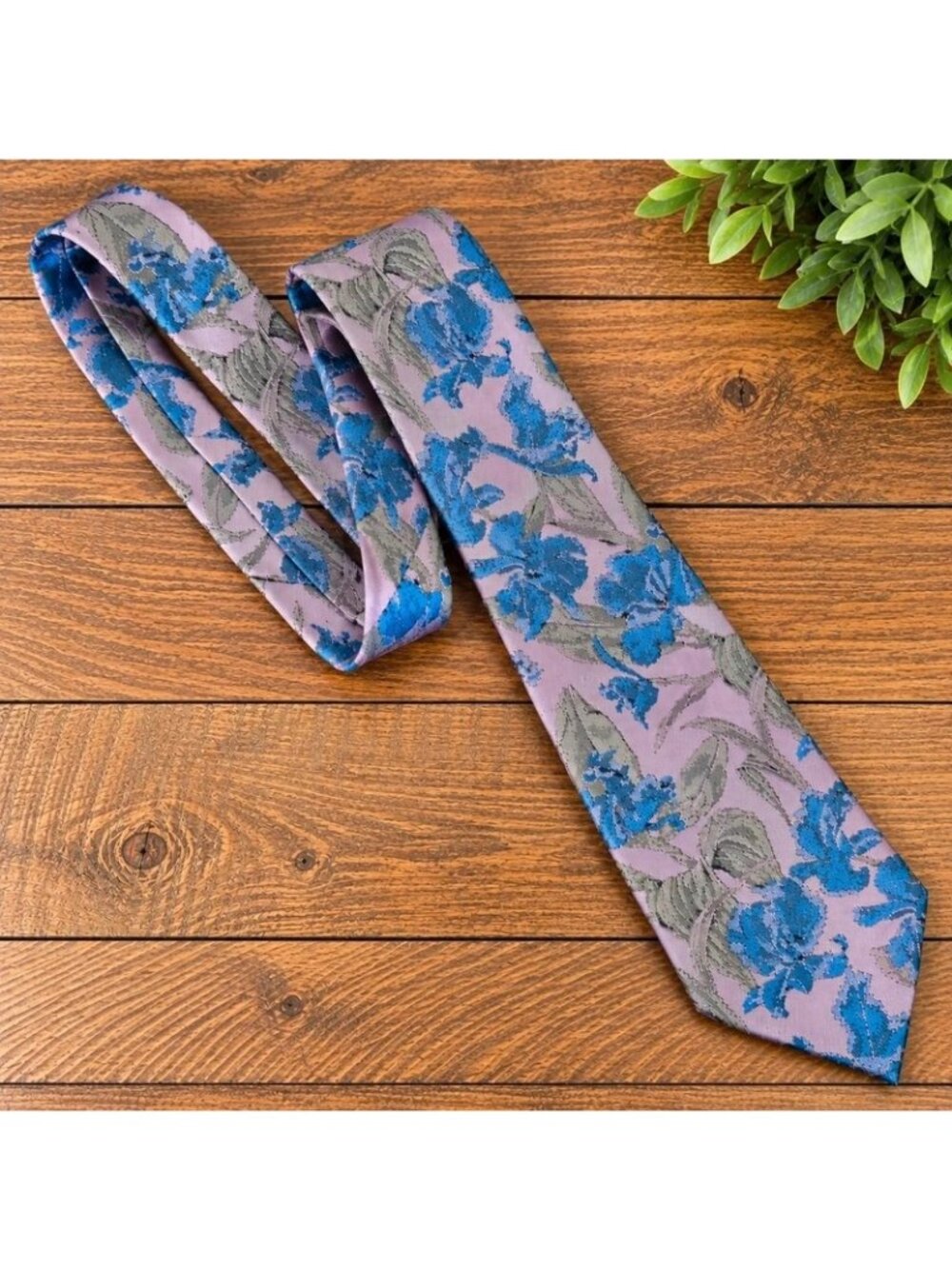 Oscar de la Renta Studio Men’s Floral Tie Mauve Blue Gray Woven Necktie